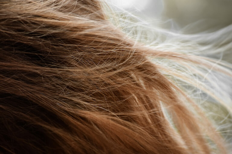 Brünettes Haar das im Wind weht